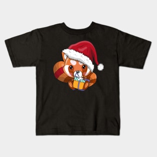 Cute cartoon red panda with christmas hat Kids T-Shirt